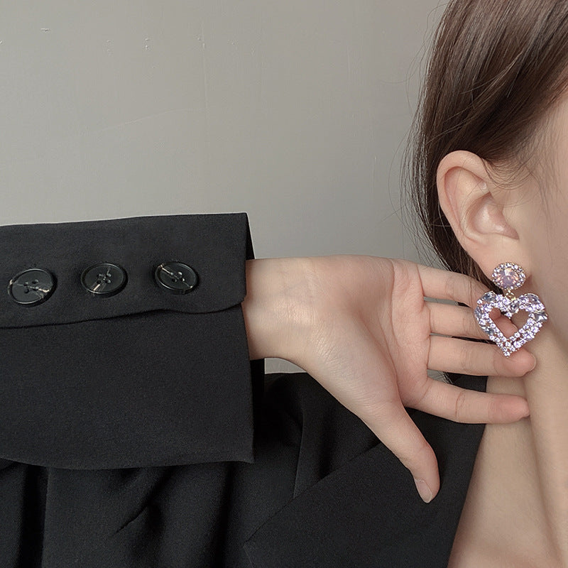 Premium Purple Crystal Earrings Graceful Online Influencer Retro Hong Kong Style