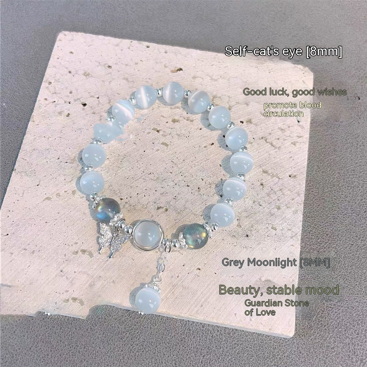 Bracelet papillon en cristal opale pour femmes, Bracelet gris clair de lune assorti avec tout