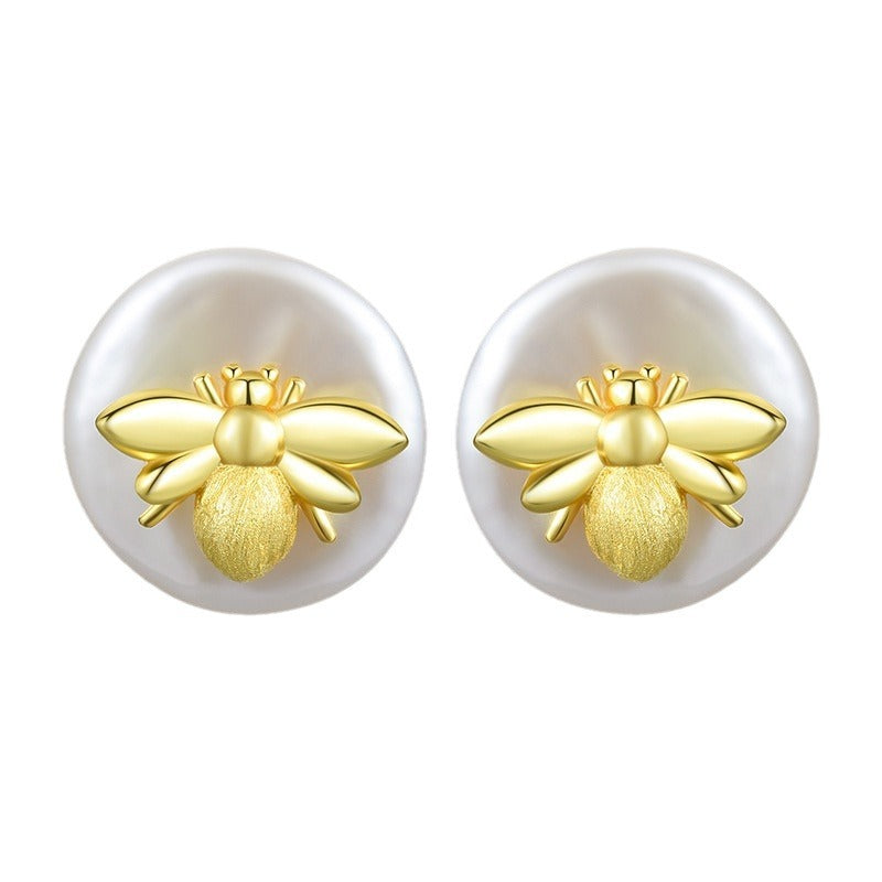 S925 Silver Pearl Bee Women's Earrings