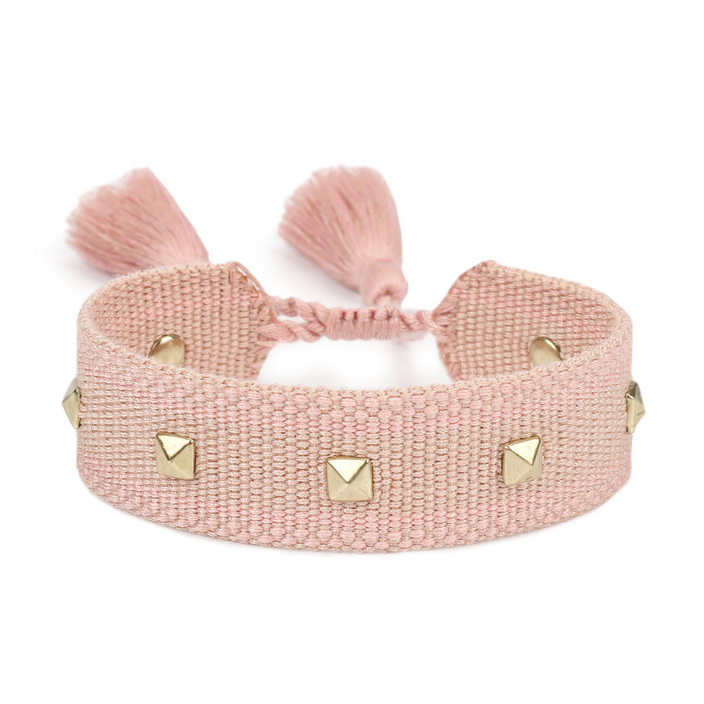 XINGX Square Rivet Braided Tassel Bracelet