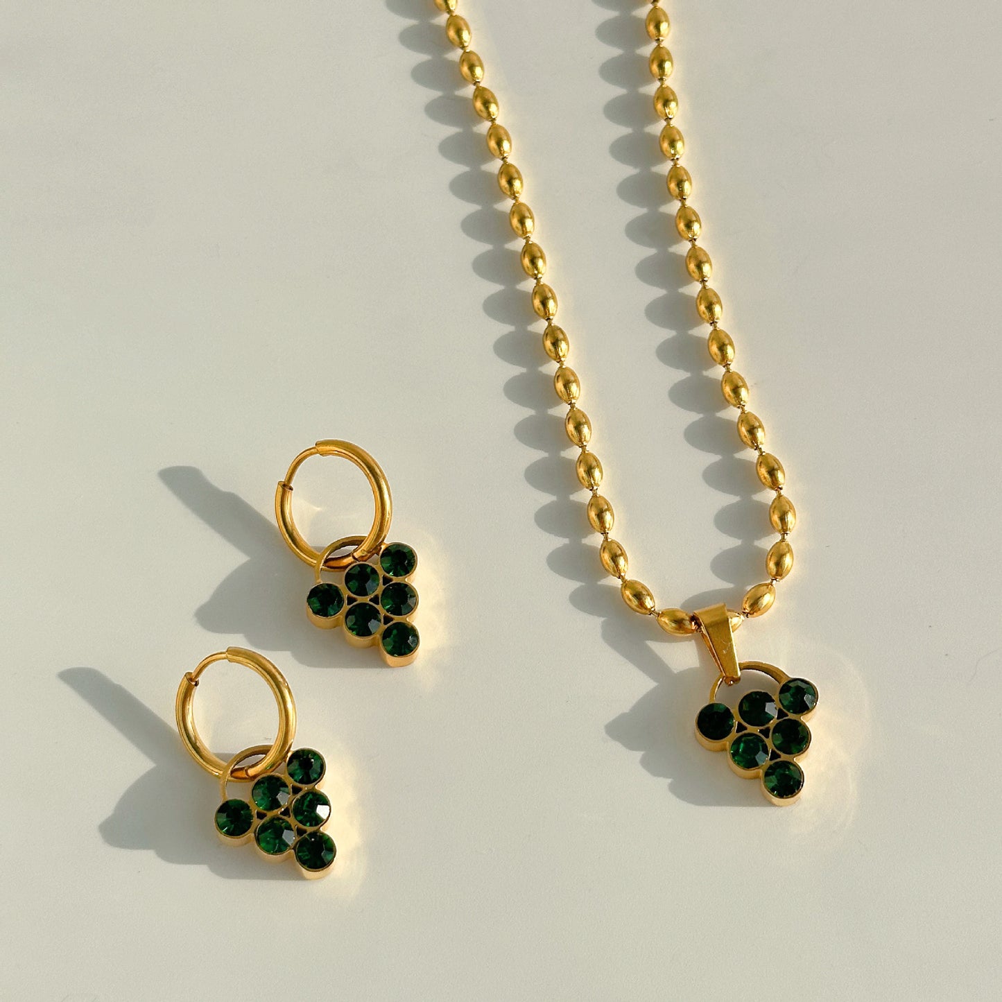 18K Electroplated Titanium Steel Grape Zircon Christmas Tower Earrings Necklace
