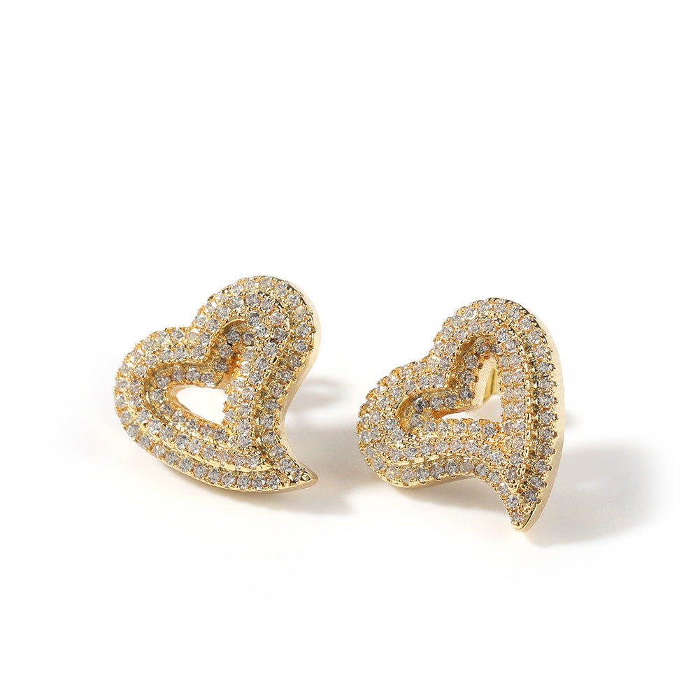 Boucles d'oreilles en Zircon creux, cœur d'amour, Micro-incrusté rétro
