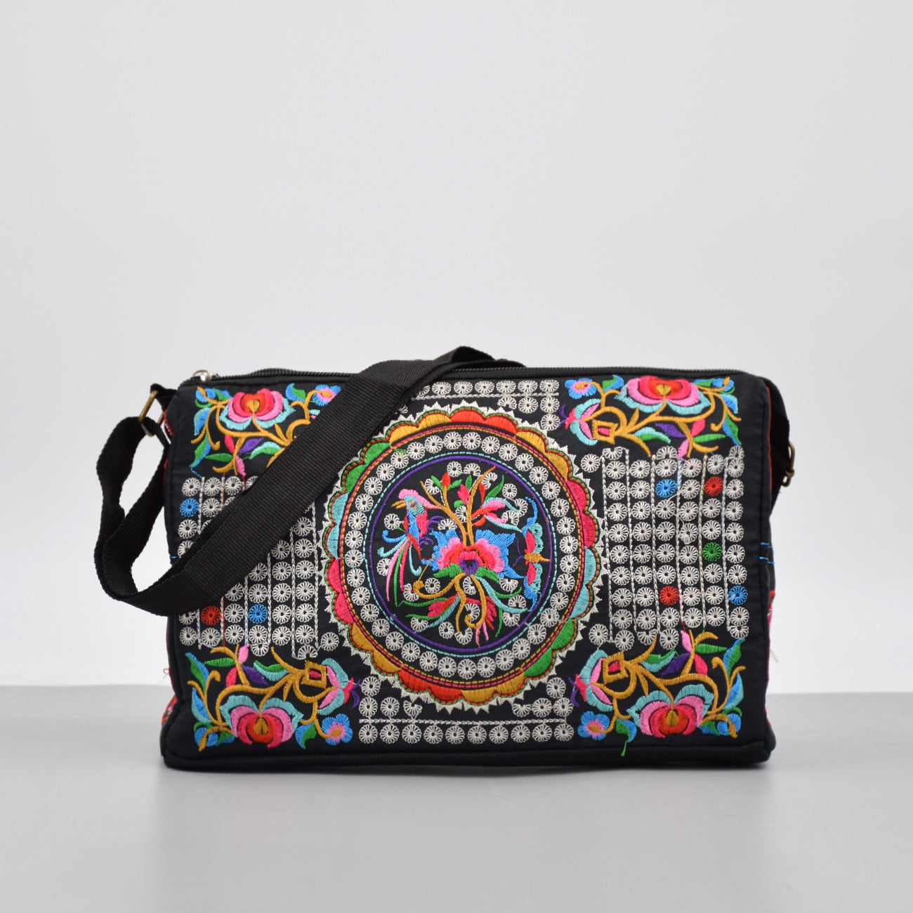 Double Sided Embroidery Crossbody Women's Canvas Shoulder Bag