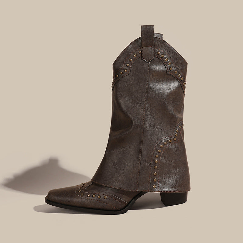 Botas de moda Botas retro con corte en V y pierna alta Botas Martin con tachuelas