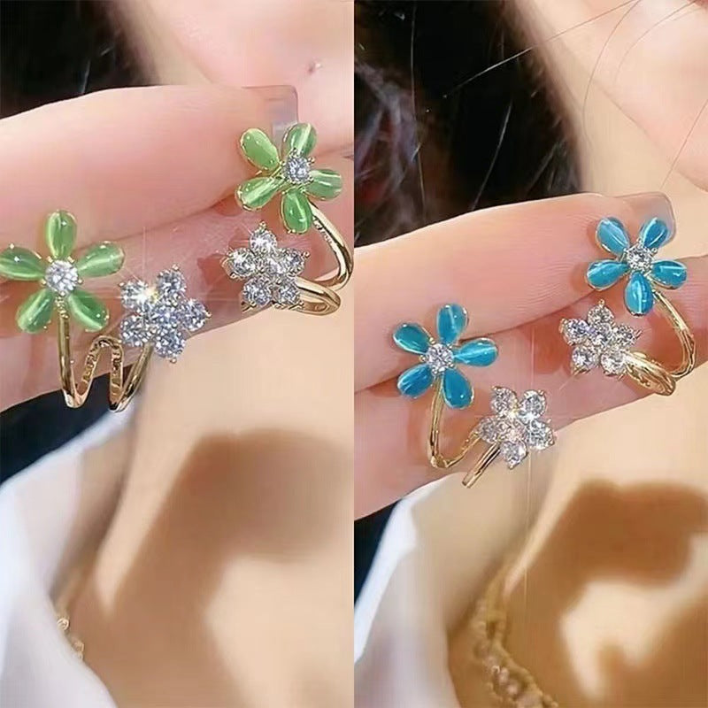 Artsy Cherry Blossom Earrings Green Special-interest Design Diamond Color Opal Earrings