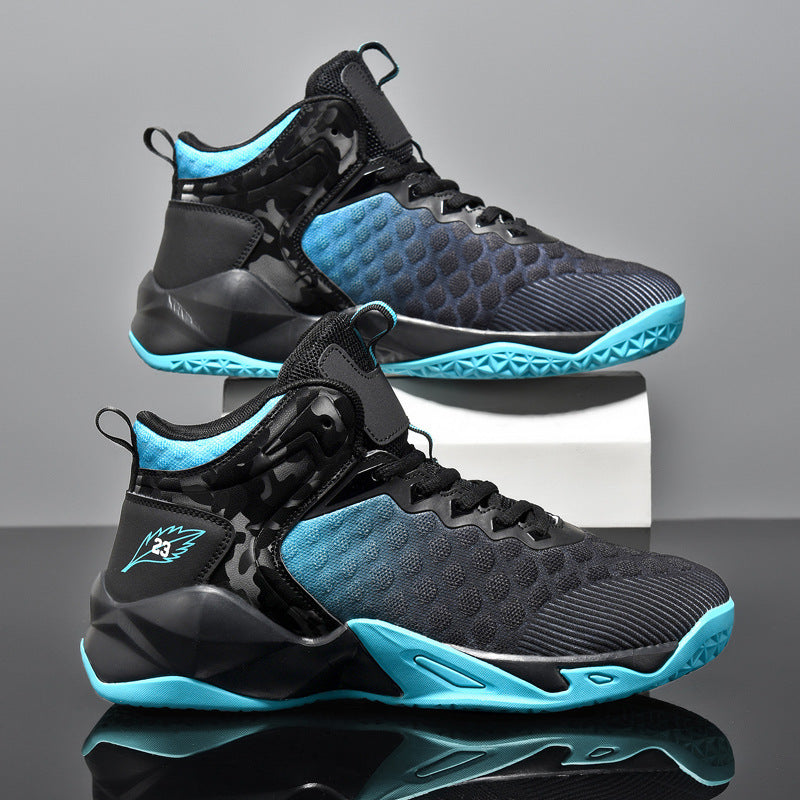 Zapatillas de deporte transpirables de malla degradada de caña media para hombre