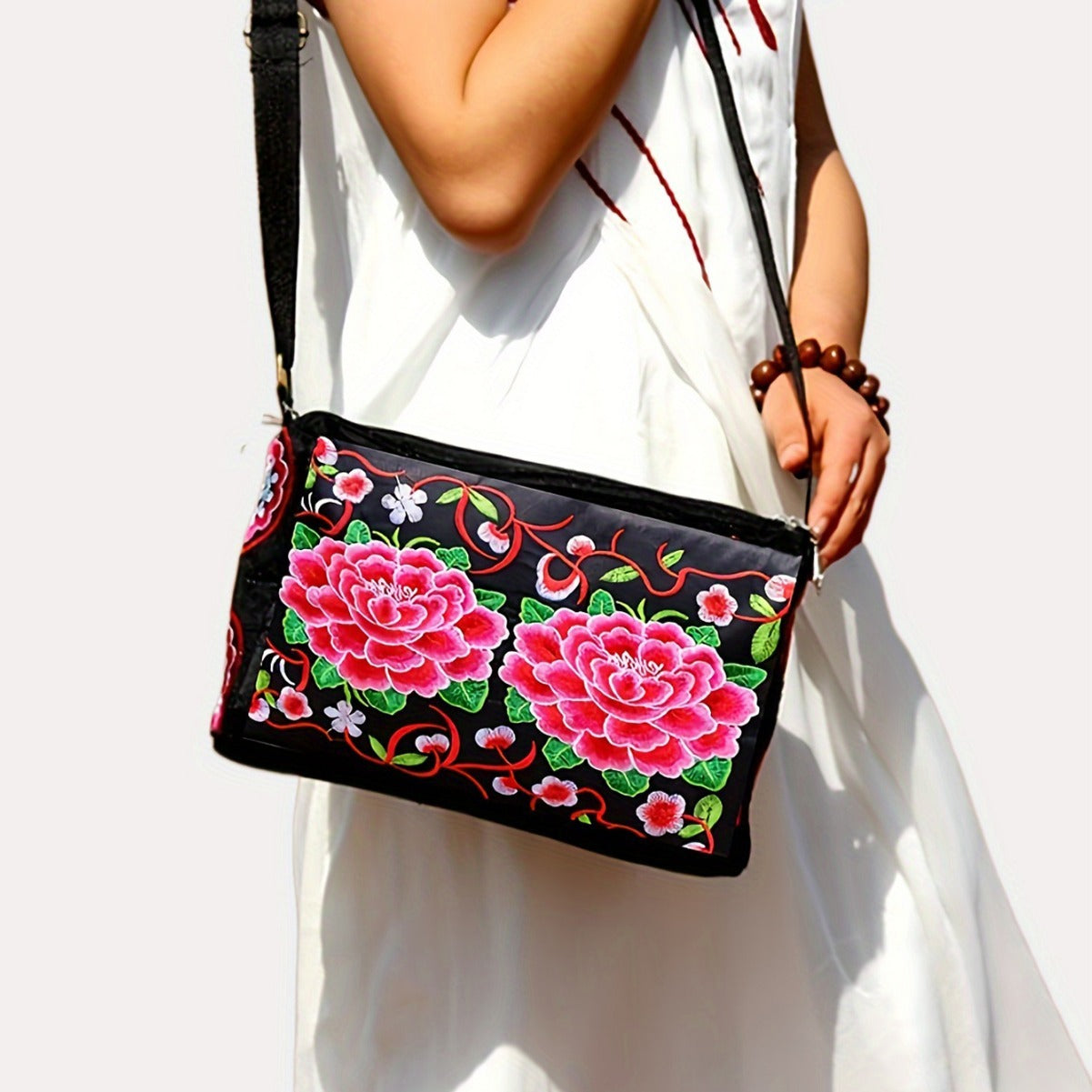 Double Sided Embroidery Crossbody Women's Canvas Shoulder Bag