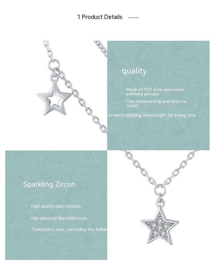 S925 Sterling Silver Double Circles Star Necklace