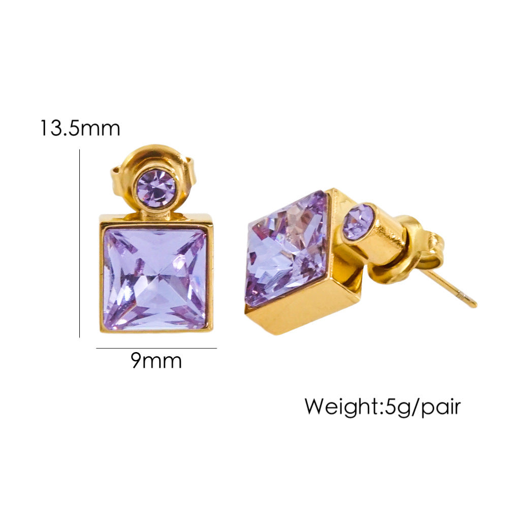 Elegant High Sense Inlaid Zircon Square Women's Ear Studs