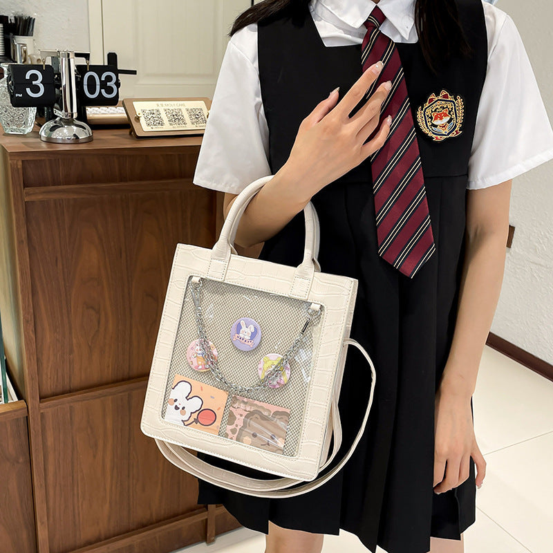 Mignon carré Transparent étudiant grande capacité épaule bandoulière sac à main