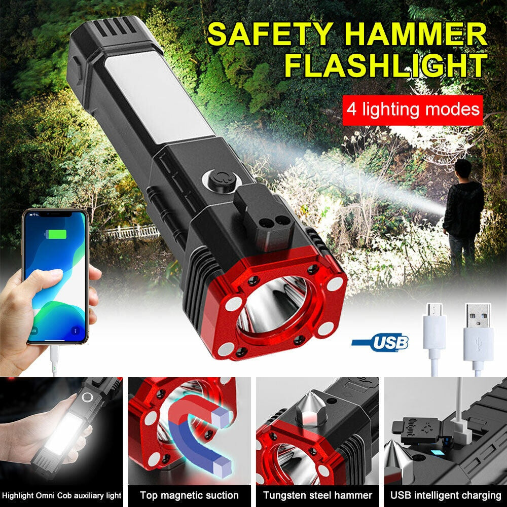 Marteau de sécurité pour voiture, puissance de charge multifonctionnelle, lampe de travail, feu d'urgence, auto-sauvetage, bris de fenêtre, lampe de poche d'auto-défense