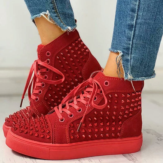 Zapatillas casuales con remaches de diamantes de imitación y suela gruesa para hombres y mujeres