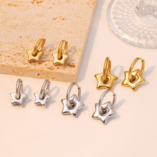 Boucles d'oreilles étoiles en acier titane assorties à la mode