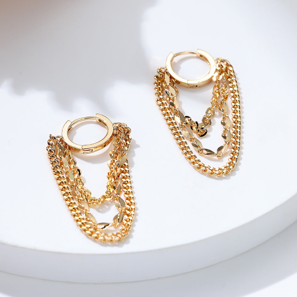 Gold Tassel Chain Earrings High Profile Fashion Round Ring
