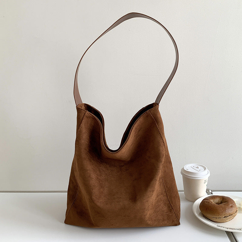 Bolso de hombro de ante vintage esmerilado de otoño e invierno de gran capacidad