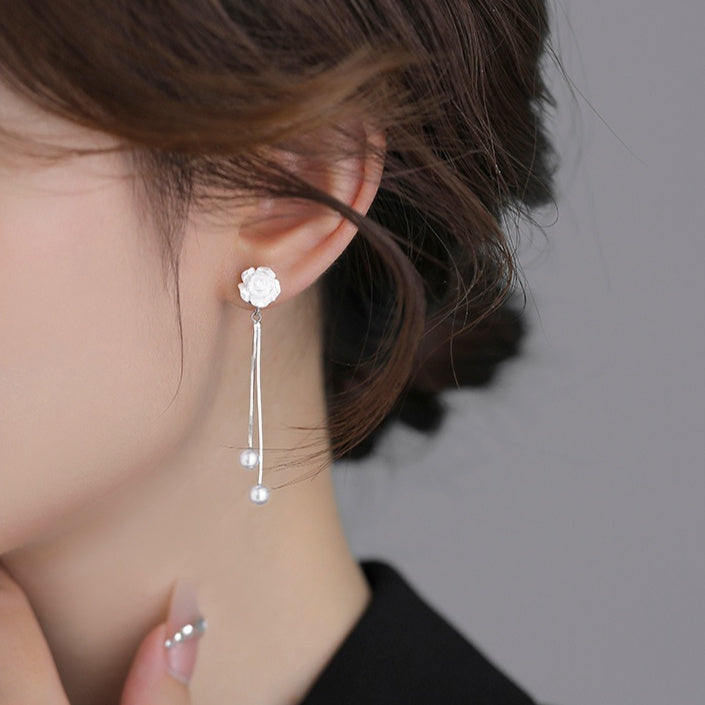 925 Sterling Silver Flowers Tassel Ear Studs