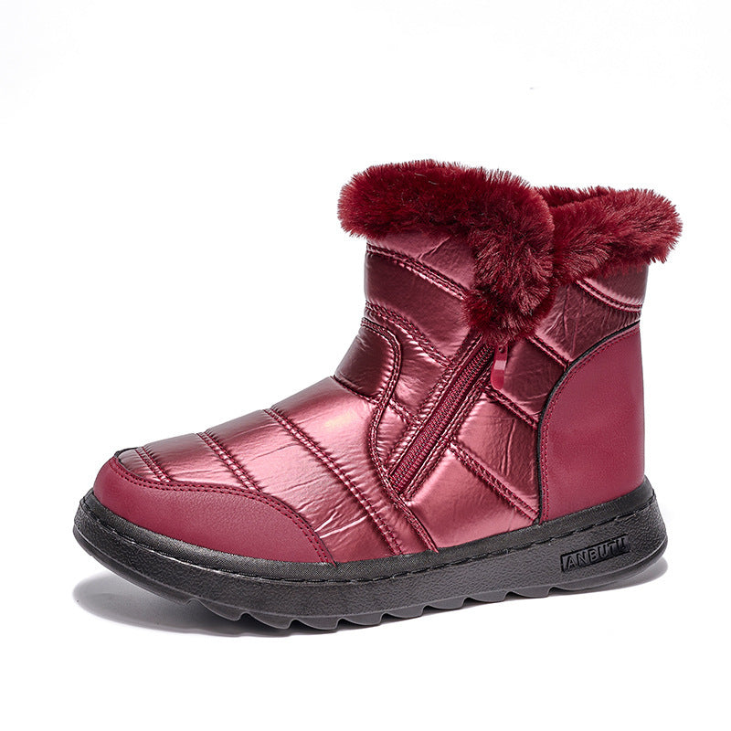 Bottes de neige épaisses en peluche pour femme, avec fermeture éclair latérale, plateforme haute, chaussures chaudes en coton, solides, imperméables, bottes de marche en polaire, hiver