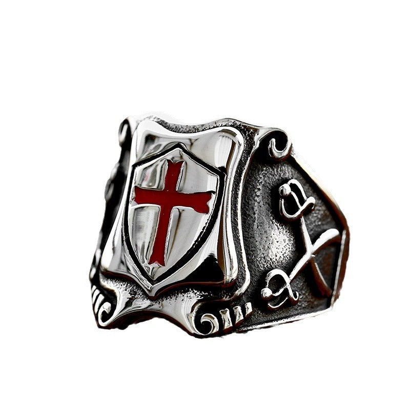 Anillo de epoxi con cruz de escudo de acero inoxidable