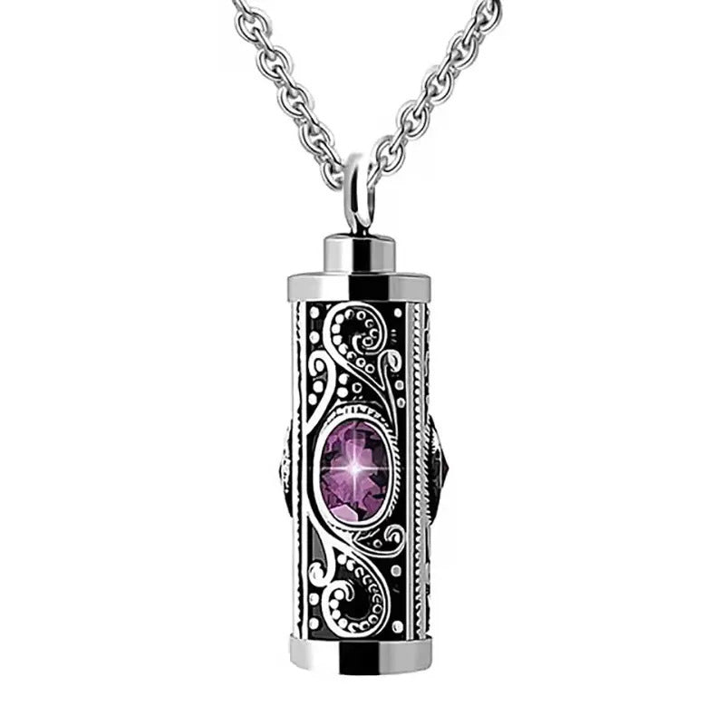 Stainless Steel Birthstone Cinerary Casket Openable Pendant Necklace