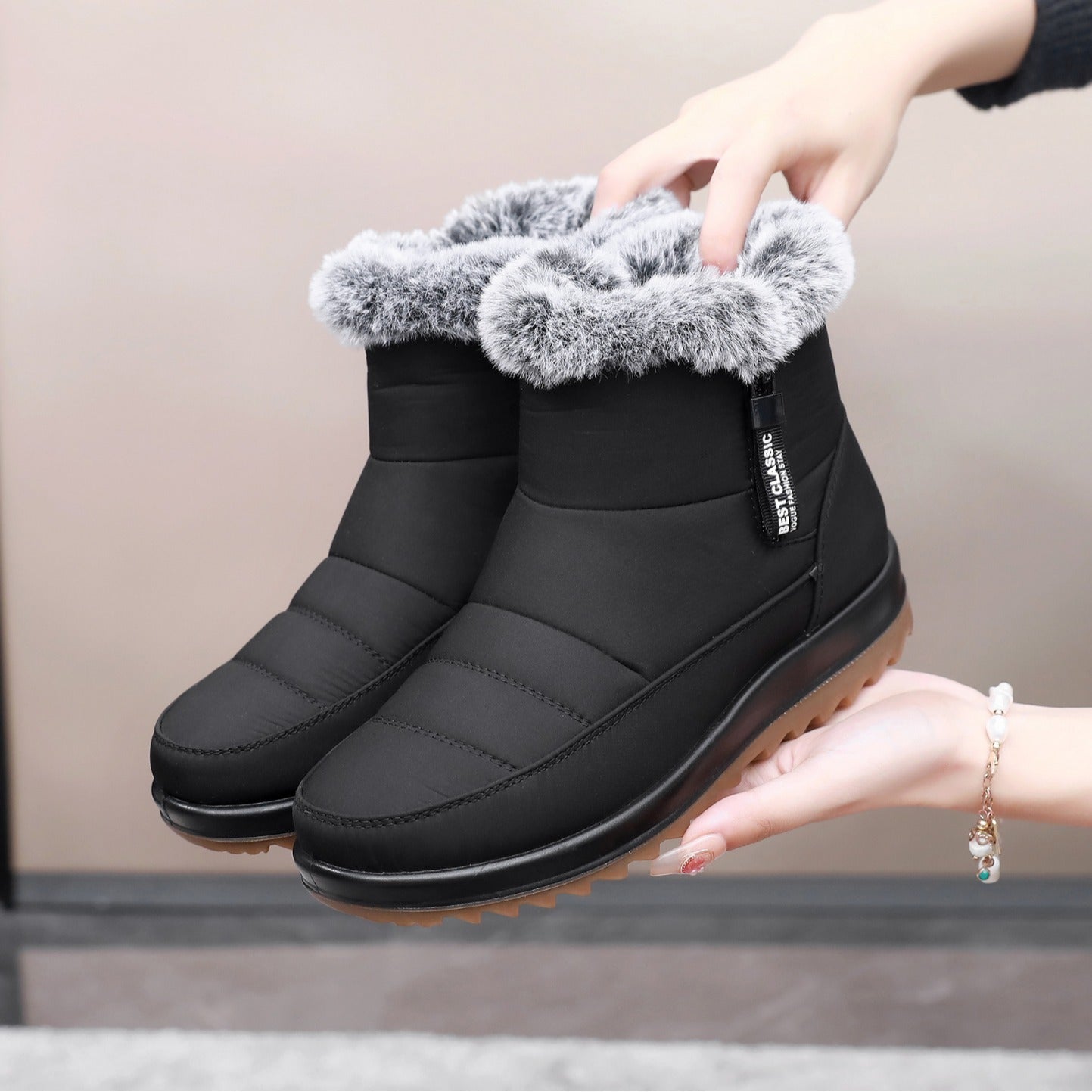 Bottes thermiques en coton épais, antidérapantes, imperméables, doublées de polaire, fond complet des tendons