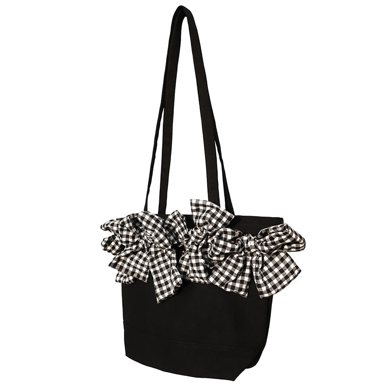 Bolso bandolera con lazo grande a cuadros tridimensionales de gran capacidad