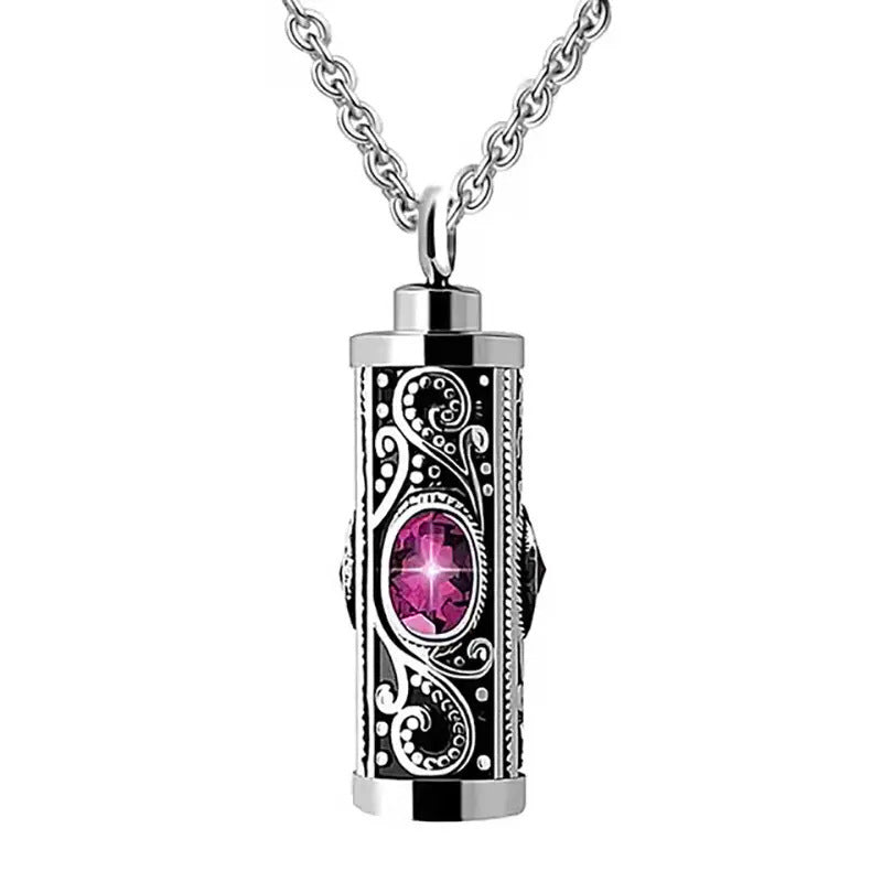 Stainless Steel Birthstone Cinerary Casket Openable Pendant Necklace