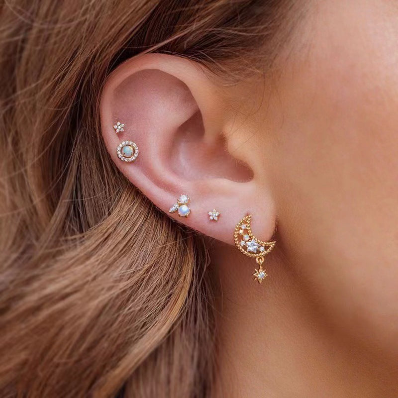 Boucles d'oreilles romantiques en forme d'étoile, de lune et de fleurs en Zircon