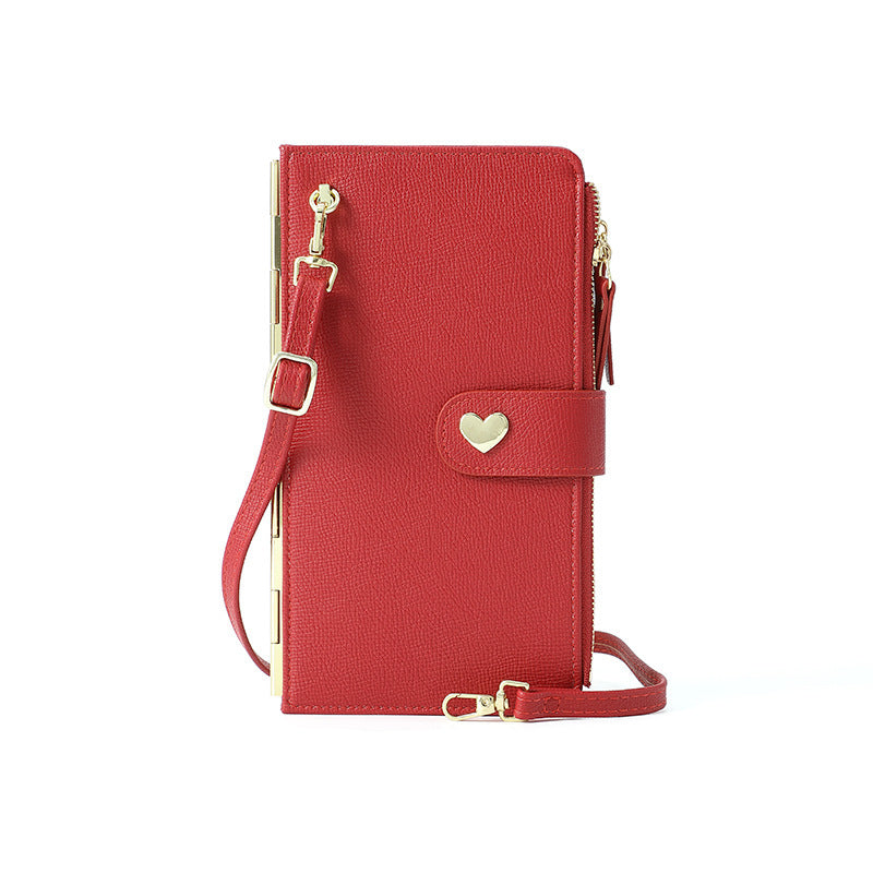 Bolsos para teléfono móvil con pantalla táctil transparente, cartera larga con hebilla de amor, bolso de hombro tipo bandolera multifuncional para mujer