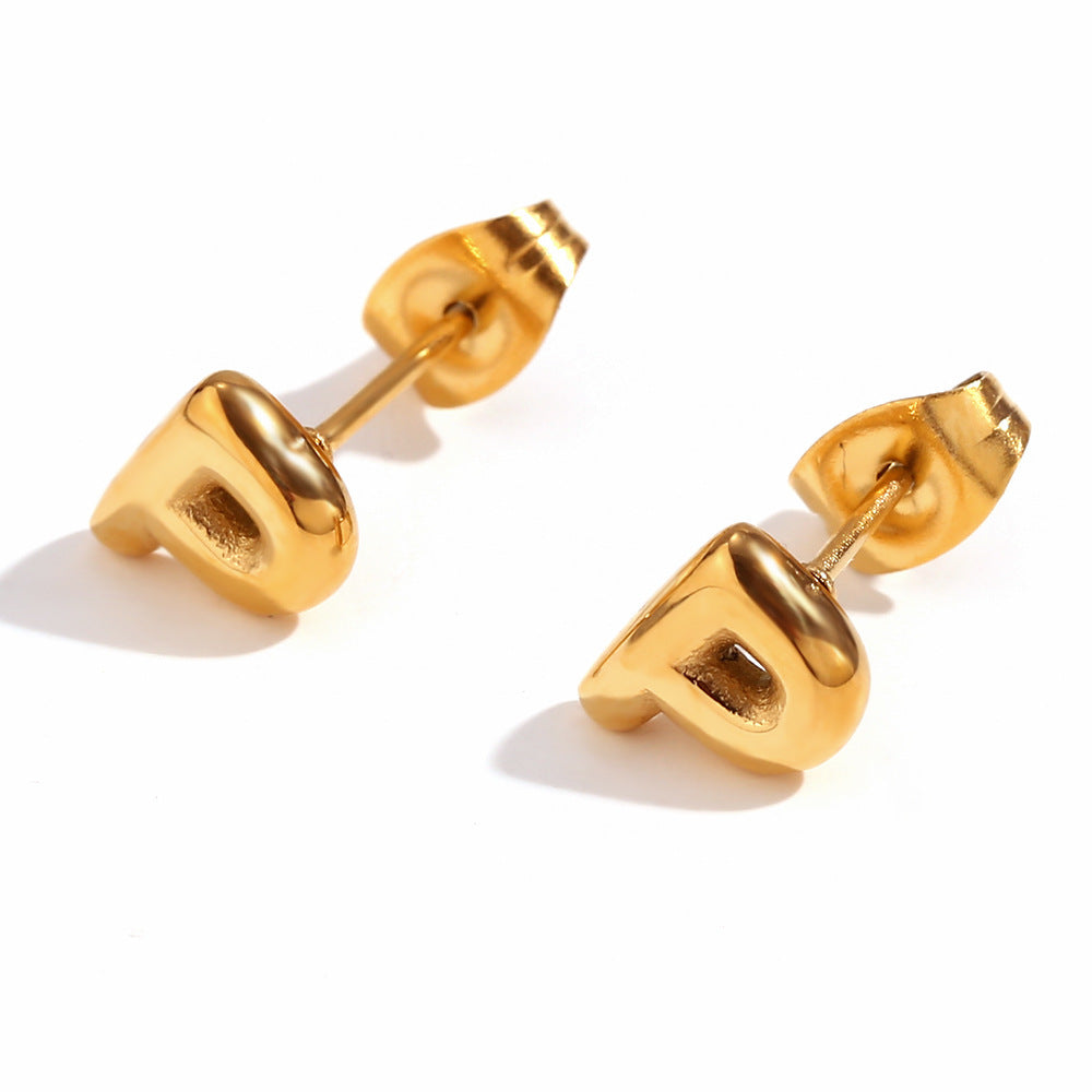 Titanium Steel Earrings 18K Gold Mini Alphabet Letter Earrings Women