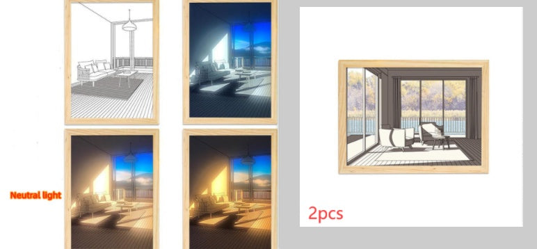 Image lumineuse LED, peinture lumineuse décorative, Style d'image de chevet, créatif et moderne, simulation du soleil, dessin, veilleuse, cadeau