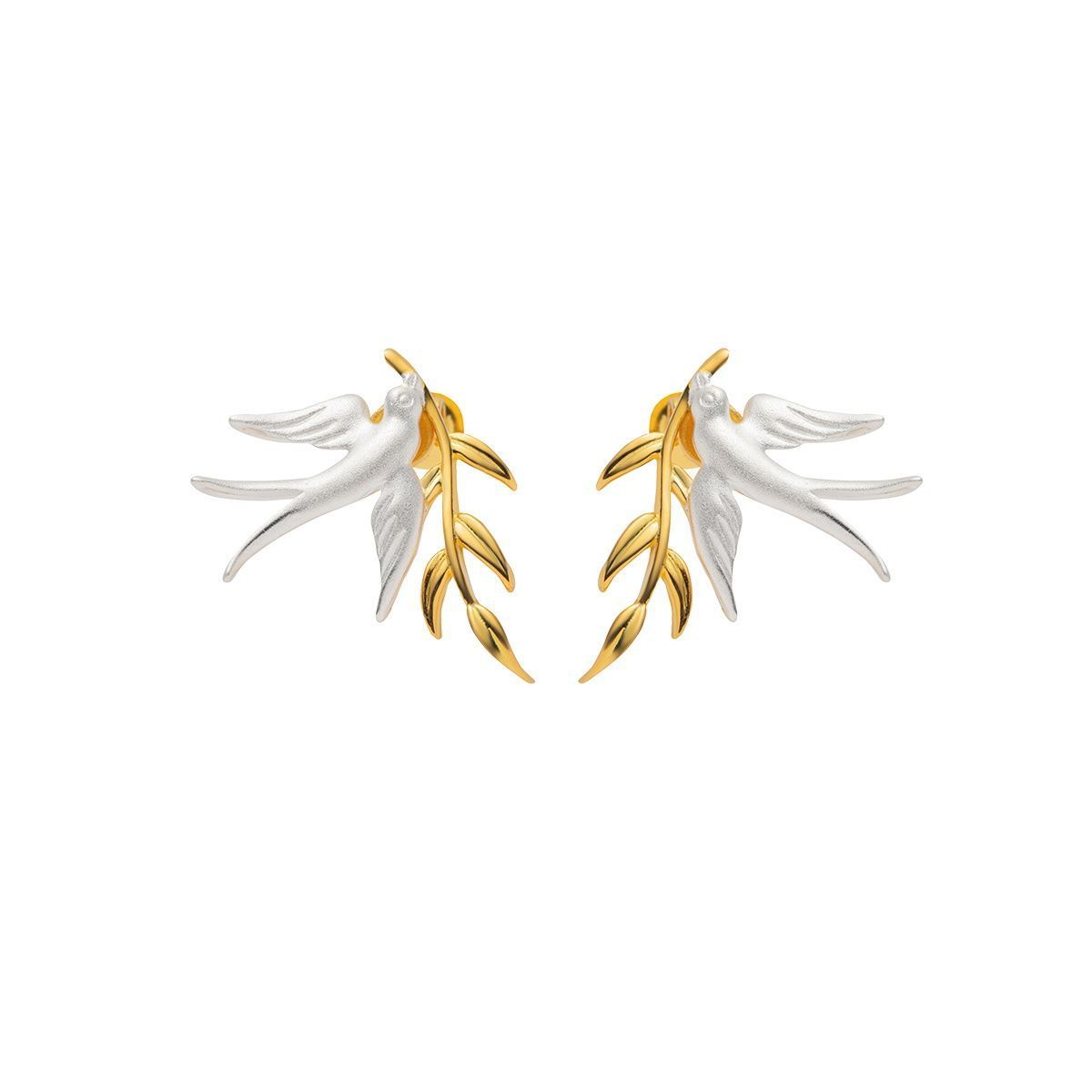 Clous d'oreilles branche d'hirondelle plaqué argent