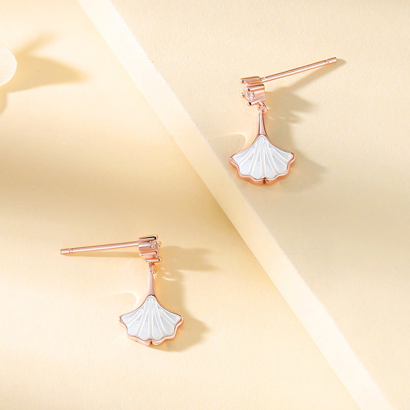 Sansheng Apricot Female Korean Style Design Net Red Small Skirt Rose Gold Fritillary Earrings