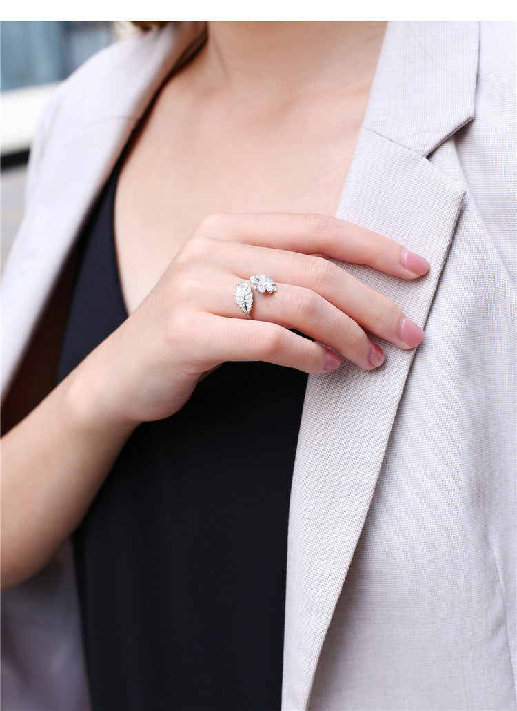 Bague fleur créative mode grande fleur bague pleine diamant