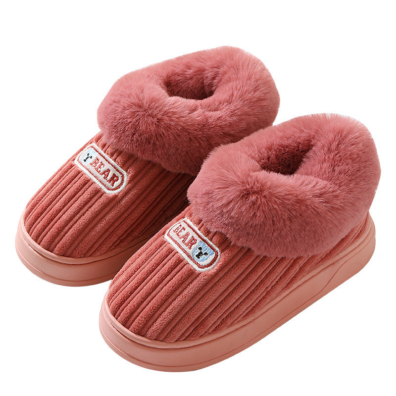 Pantoufles d'hiver chaudes pour femmes et hommes, chaussures en coton à talons recouverts de peluche, pantoufles moelleuses antidérapantes à semelles épaisses pour l'intérieur et l'extérieur