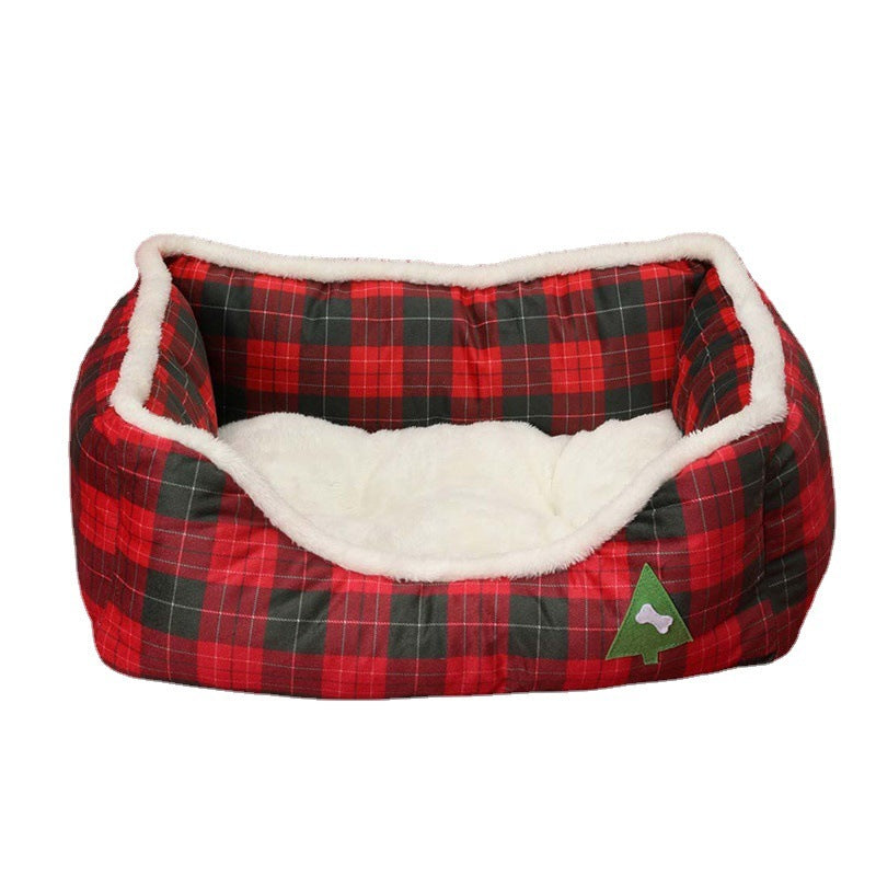 Animaux noël canapé chien lits fond imperméable doux pur coton lit chaud pour chien noël doux lit pour animaux de compagnie chat lit amovible hiver