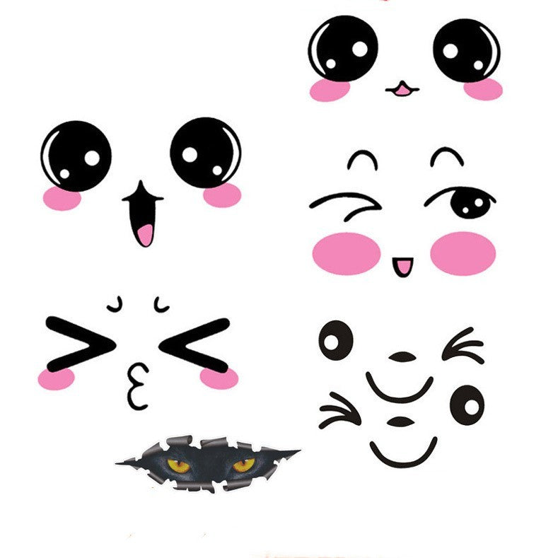 Autocollants réfléchissants de voiture de bande dessinée, vente de personnalité, yeux mignons, rétroviseur, paire d'autocollants de voiture électrique