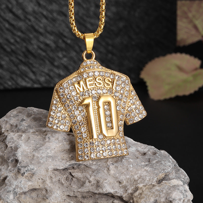 Hip Hop Titanium Steel Gold Plated Diamond Pendant Necklace