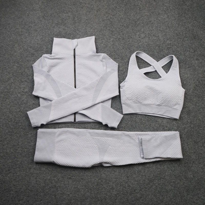 Costume de yoga de sport de pantalon de fitness extensible trois pièces