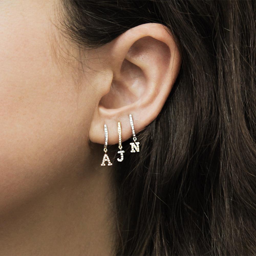 Zircon Inlaid Earrings Simple 26 English Letters Ear Clip