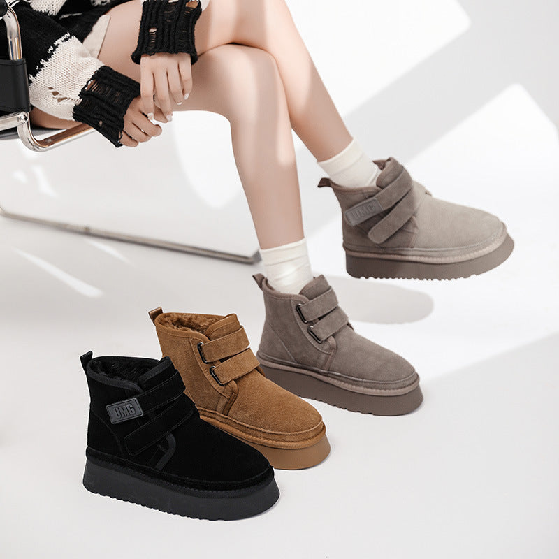 Bottes courtes en coton antidérapantes pour femme, cuir véritable, neige