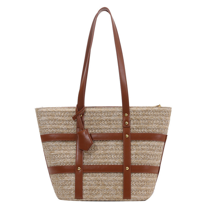 Sac tissé à bandoulière tendance de grande capacité pour femmes