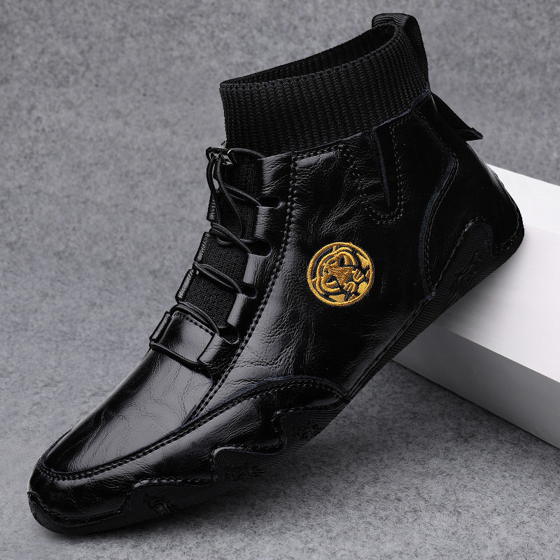 Real Leather With Fleece Lining Mid-top Wool Socks Mouth Octopus Leather Boots