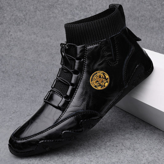 Real Leather With Fleece Lining Mid-top Wool Socks Mouth Octopus Leather Boots
