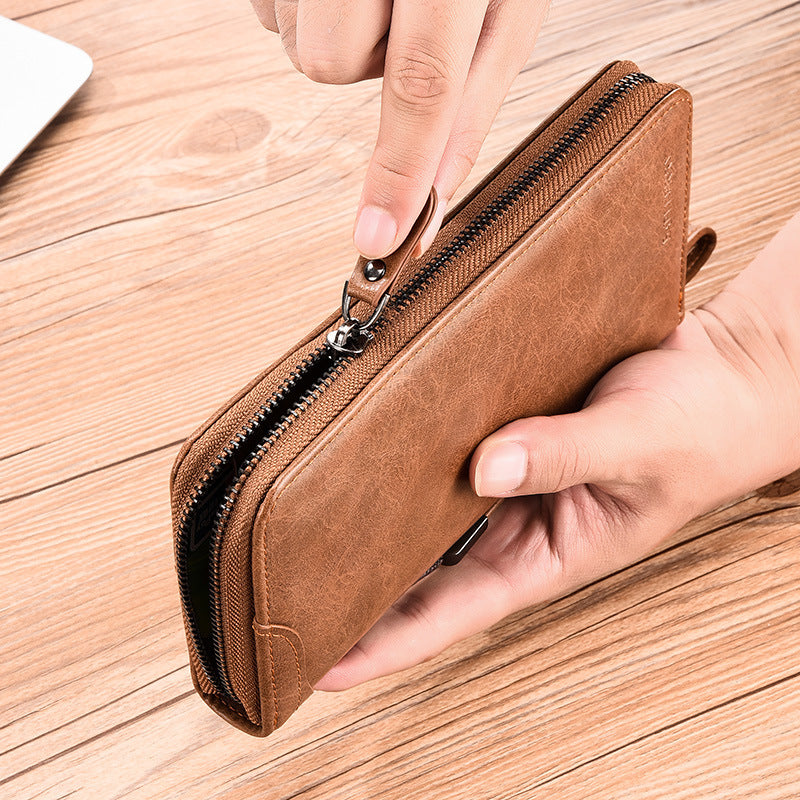 Portefeuille d'affaires Simple porte-carte multifonctionnel portefeuille pour hommes portefeuille à fermeture éclair longue