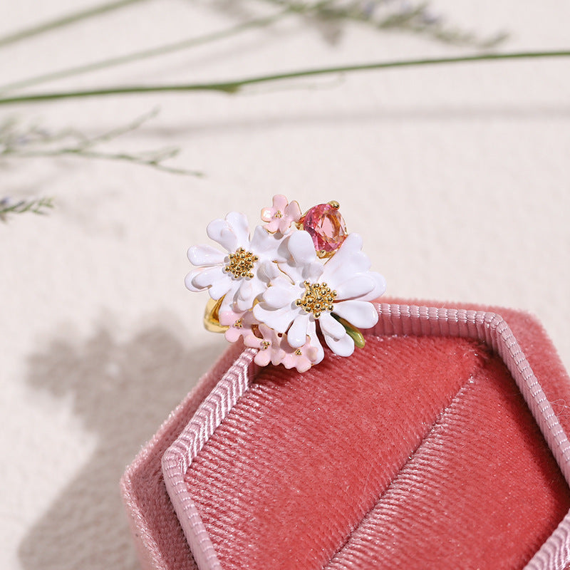 Anillo Flor Encaje Verbena Circonitas Oro