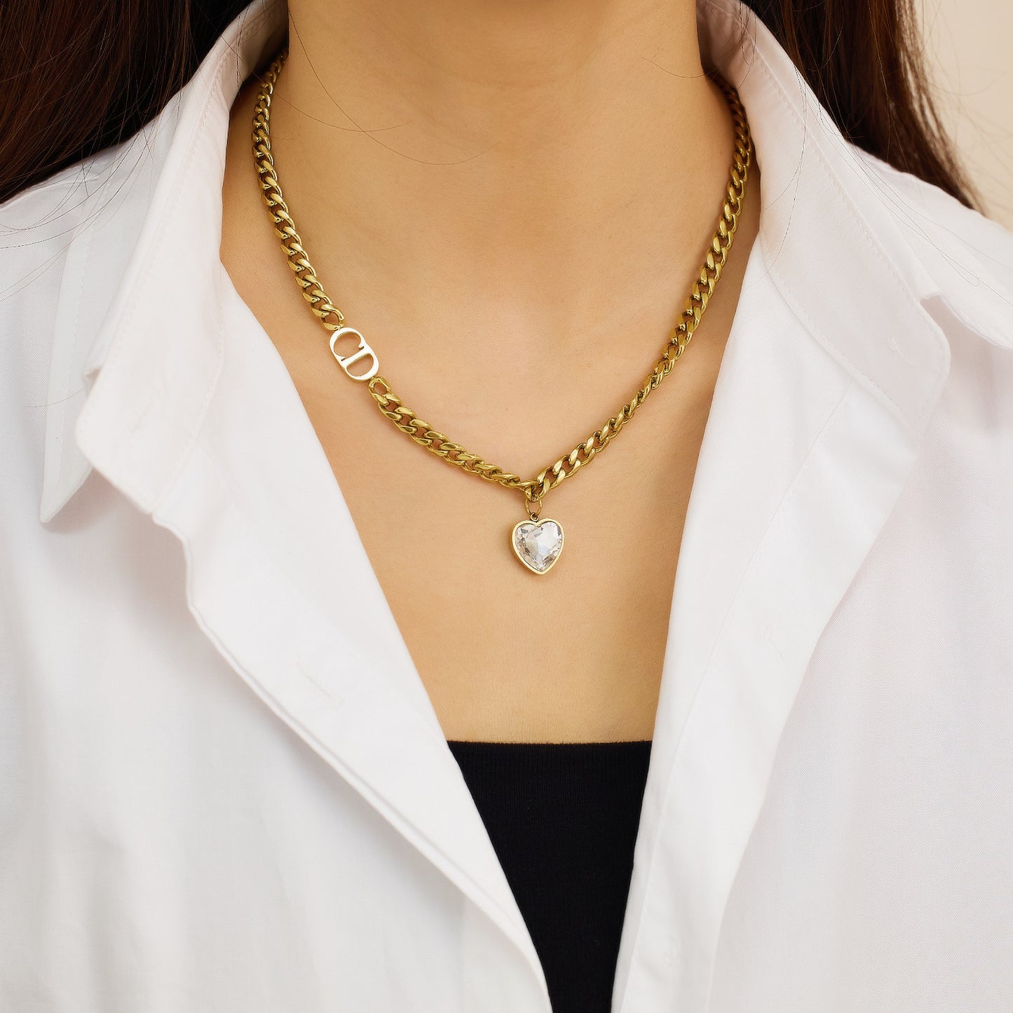 Cadena de suéter con colgante de circonio de color con incrustaciones