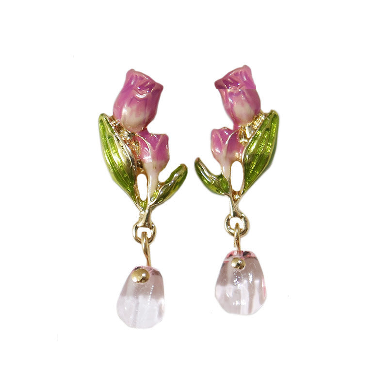 Enamel Dripping Tulip Sterling Silver Needle Earrings