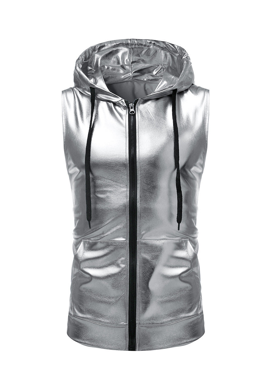 Fashion Dance Bright Hooded Drawstring Zipper Vest