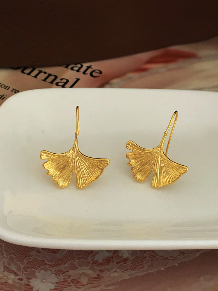 Boucles d'oreilles en forme de feuille de Ginkgo, plaqué cuivre, or, tempérament, Style national, tendance