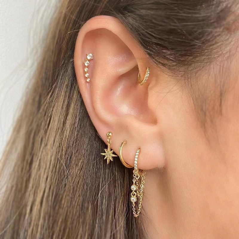 Boucles d'oreilles romantiques en forme d'étoile, de lune et de fleurs en Zircon